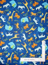 Safari Animal Giraffe Zebra Blue Cotton Fabric Timeless Treasures C4603 - Yard