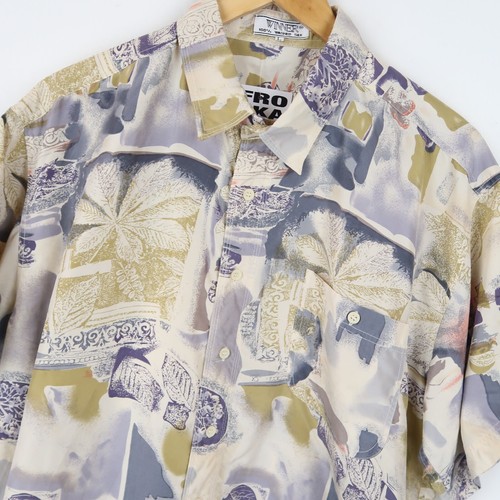 Vintage Mens silk Shirt Patterned Short sleeve SZ L (T4645) - Picture 2 of 4