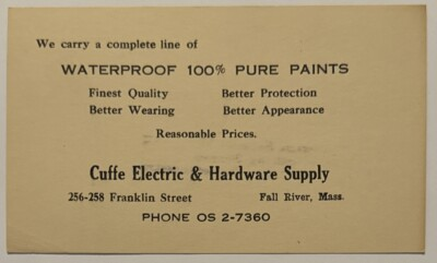 #ad #ad Cuffe Electric and Hardware Supply Fall River MA 1950s Advertising Postcard $14.99
