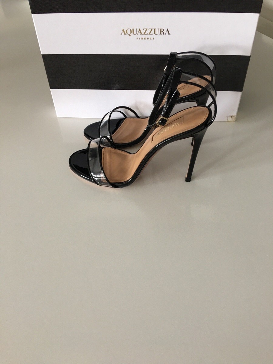 AQUAZZURA FIRENZE MINIMALIST 105 BLACK PATENT PVC SANDALS AQUAZZURA FIRENZE MINIMALIST 105 BLACK PATENT PVC SANDALS