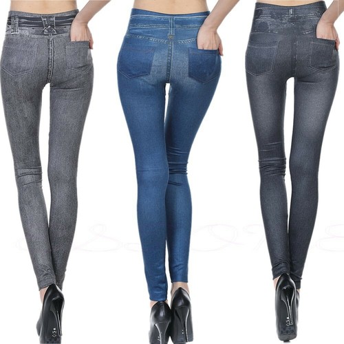 Women Skinny Jeggings Faux Denim Jeans 