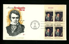 US FDC #1553 Cover Craft Cachets 1975 PA West Artist Painter Plate # Block
