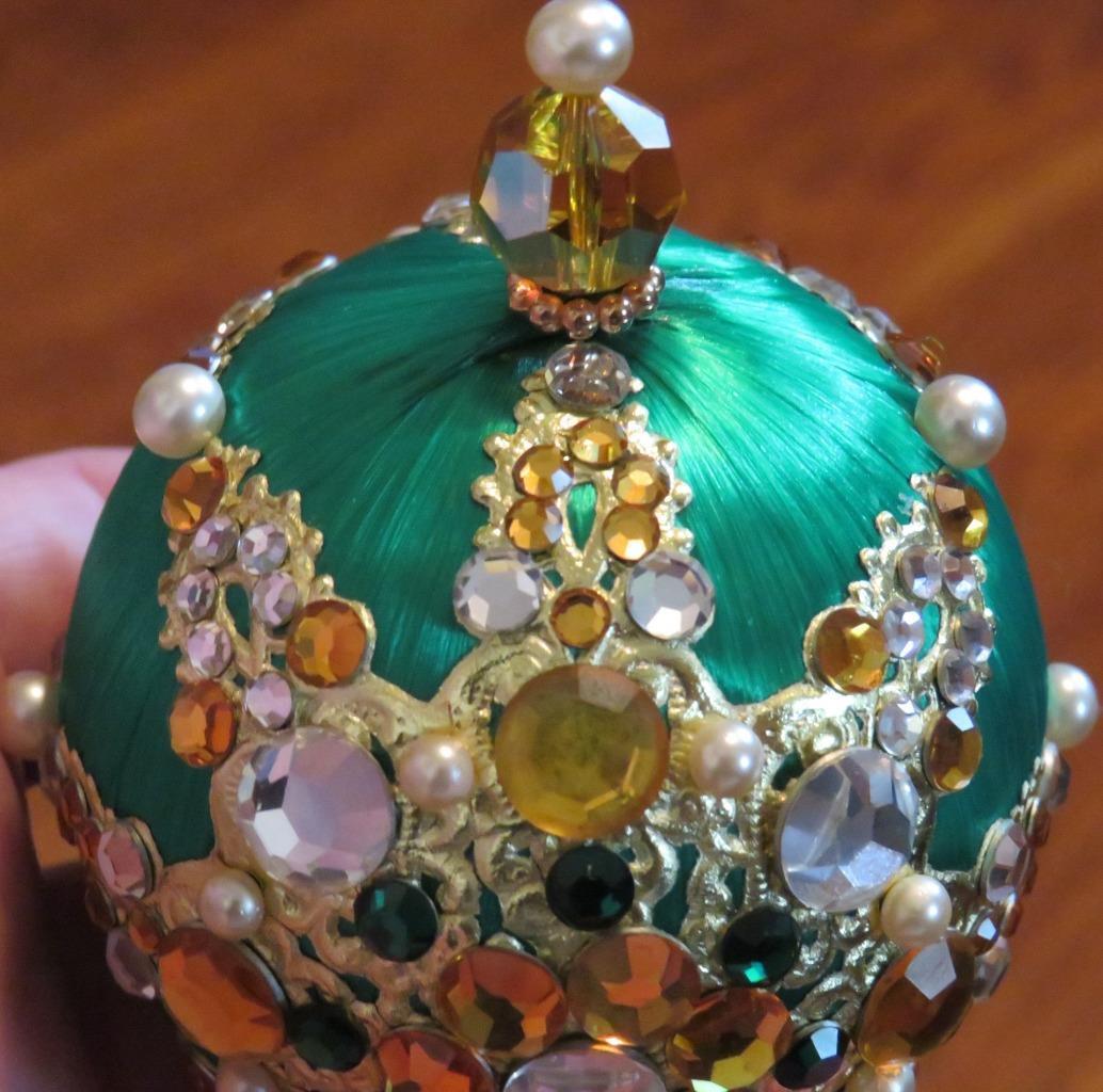 Vtg June Zimonick Christmas Ornament ~ Emerald Green & Gold ~ RARE