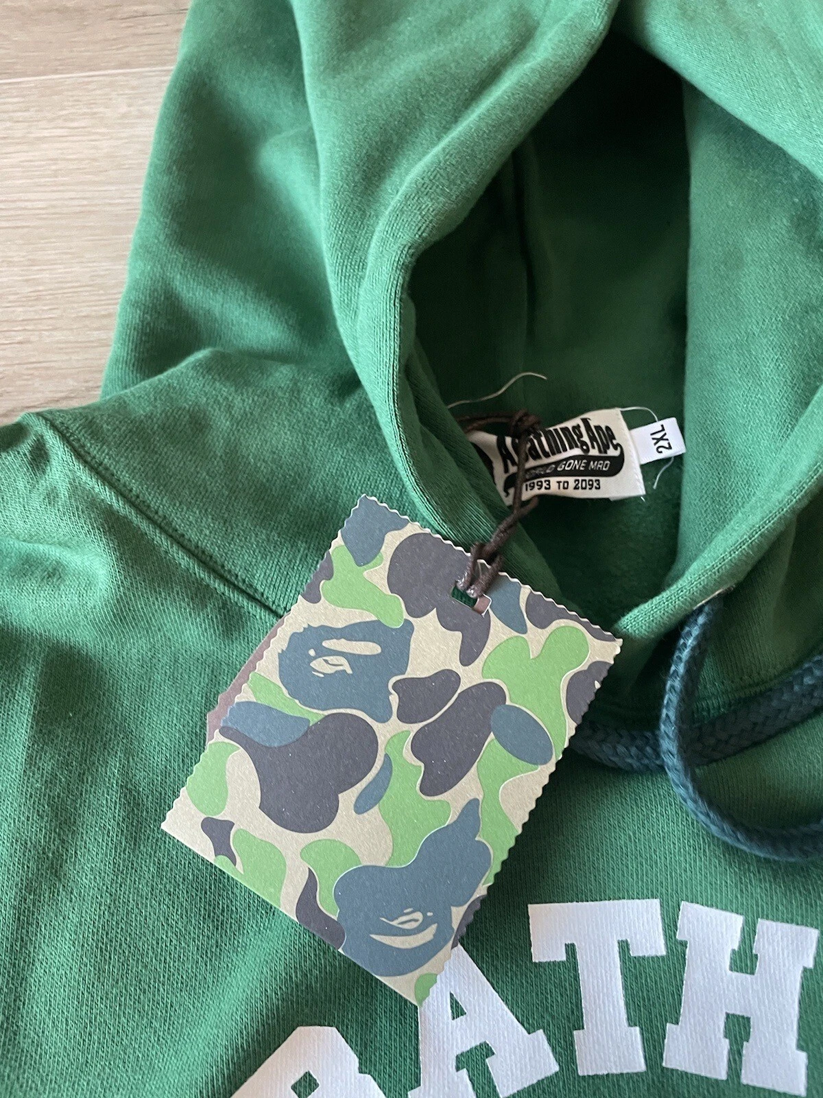 A BATHING APE (BAPE) Felpa con cappuccio A Bathing Ape College verde olivedrab taglia XXL 100% autentica