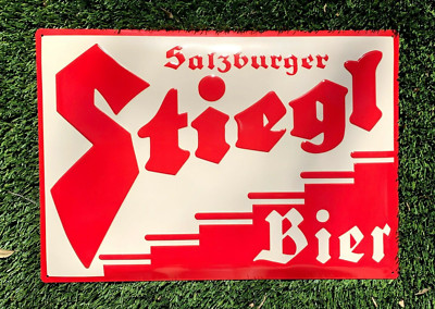 NEW Authentic Stiegl Salzburger Bier Beer Metal Tin Tacker Embossed Sign