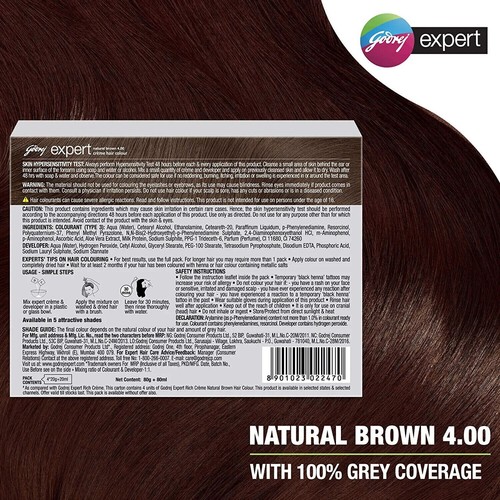 (Pack of 4) Godrej Expert Rich Creme Hair Color (4.00 Natural Brown) - Picture 2 of 7