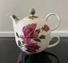 Tea For One Porcelain Heirloom Pink Rose Floral Tea Pot with Lid and Cup Set