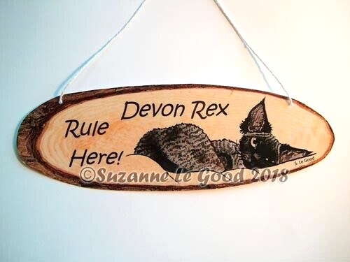 Devon Rex Cat art painting hanging sign Rule Here from original Suzanne Le Good - Picture 1 of 2