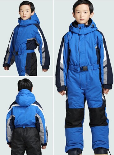 Jungen Mädchen mit Kapuze ein Stück Ski Anzug solide Farbe warm wasserdicht Neu- - Bild 5 von 44