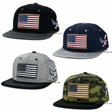 USA American Flag Hat Stars and Stripes Eagle Snapback Flat Bill Baseball Cap