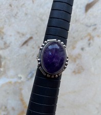Dark Purple Oval Stone Cabochon Ring Size 5 Sterling Silver 925