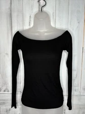 JOAH BROWN WOMENS TOP SHIRT S/M BLACK OFF SHOULDER RIBBED LONG SLEEVE BOAT NECK
