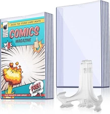 Comic Book Display Case Set, Include Comic Book Sleeves and Clear Plastic Easels
