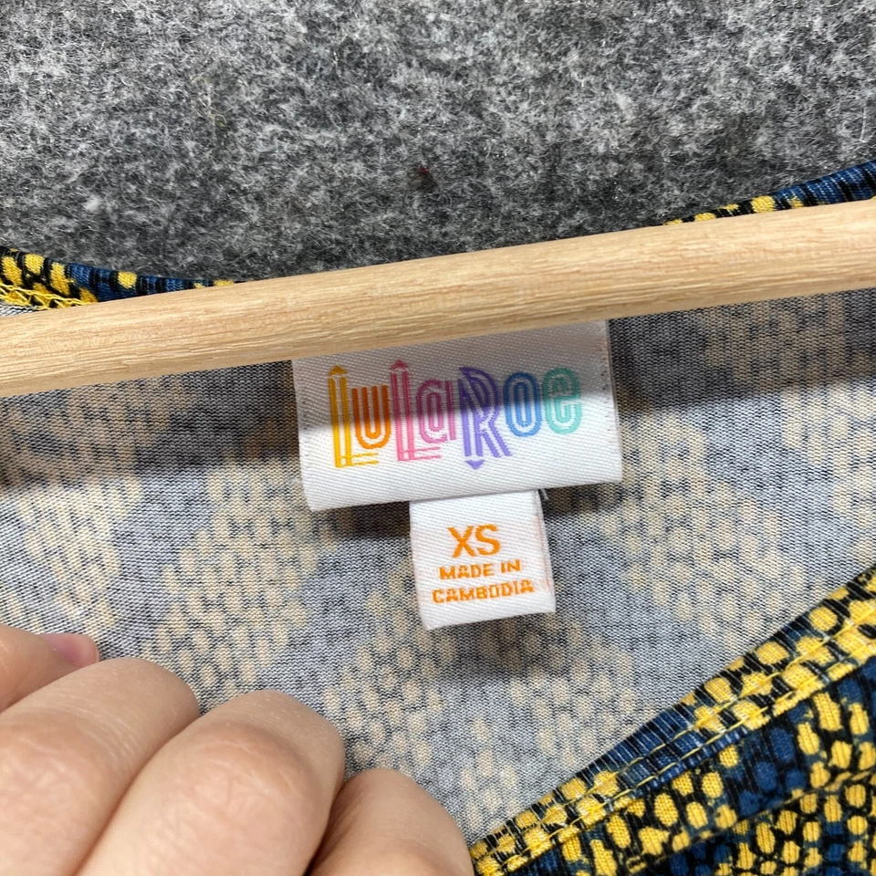 LulaRoe Top Women XS Yellow Striped Short Sleeve Round Neck Pullover Rayon - Image 3 of 4