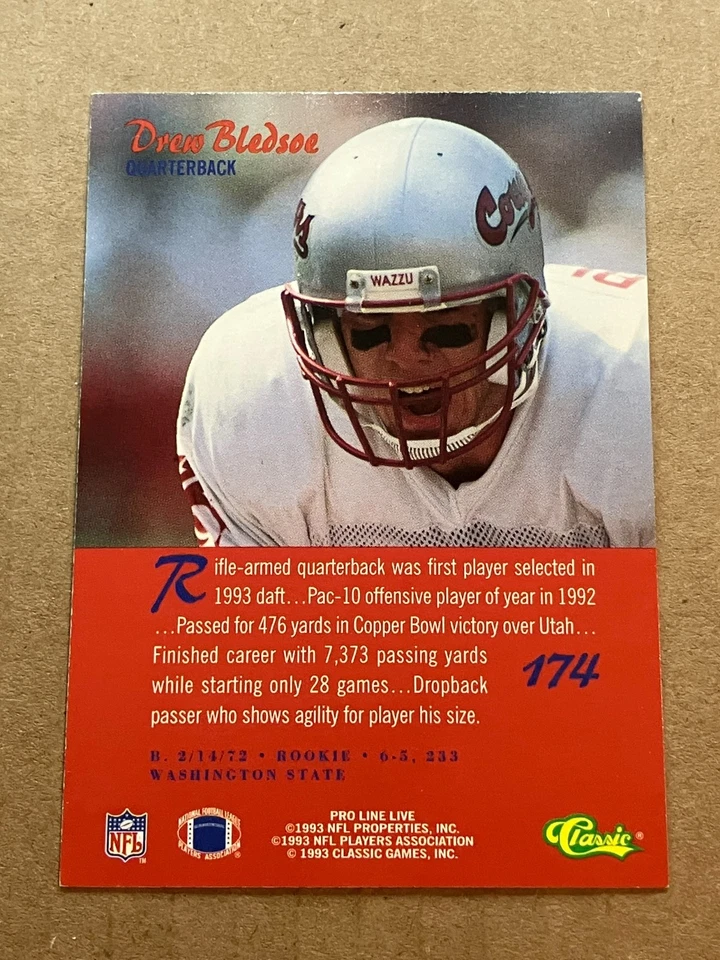 Drew Bledsoe 1993 Classic Pro Line Live RC #174 New England Patriots - Image 2 of 2