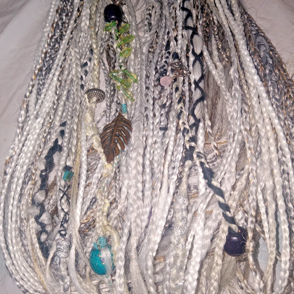 28" DE dreadlocks branco/cinza/loiro sintético Dreads locs/tranças conjunto 55 - Imagem 3 de 4