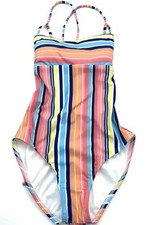 Splendid Swimsuit Womens Small One Piece Striped Lace Up Back Colorful New