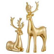 Christmas Decoration 2PCS Reindeer Resin Ornaments Mother Deer Couple Deer Sc...
