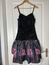 vintage 80s black flower dress S-M 80s retro dress short black pink size 34