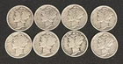 Lot of 8Mercury Dimes 90% Silver Various Dates Circulated