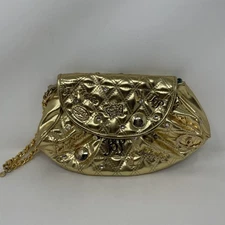 Baby Phat Handbag Womens Gold Quilted Metallic Chain Shoulder Bag Rhinestone Y2K