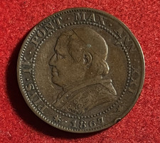 Papal States Soldo 1867 R Copper Coin KM#1372.2 T10981
