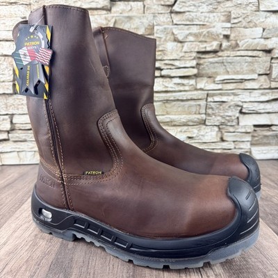 MENS BROWN PATRON WORK BOOT SLIP RESISTANT PULL ON DURABLE LEATHER SIZE 13