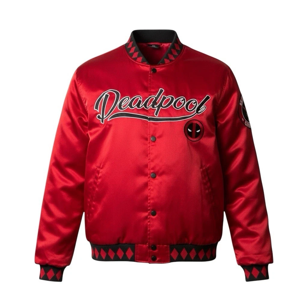 Deadpool Red Satin Varsity Jacket BoxLunch Exclusive Men’s XL Marvel Embroidered