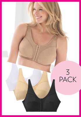 Comfort Choice Women's Plus Size 3-Pack Front-Close Cotton Wireless Bra