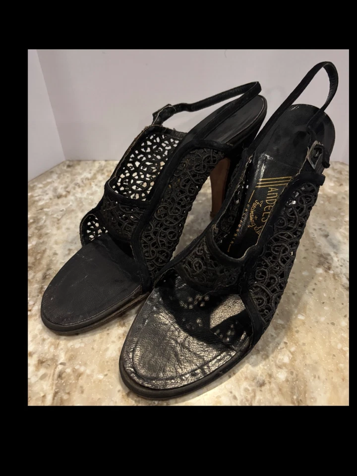 Tacones Ted Saval/Mandell's de gamuza de encaje negro vintage años 40 talla 6,5 Foto 2 de 4