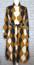 Marimekko Uniqlo Women Cotton Long-Sleeve Shirt Dress Geometric Brown S NWT