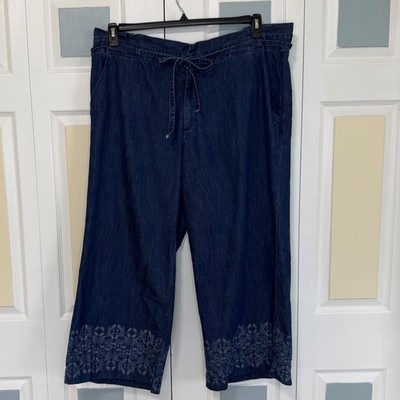 Laurie Felt Los Angeles Indigo Wide Leg Embroidered Denim Pants XL A601155