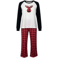 PatPat Christmas Deer Pajama Set Women Lg Red Black Plaid Festive Cozy NWT