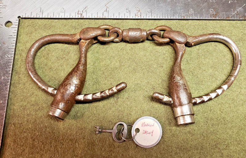 Vintage Marlin Daley bottleneck handcuffs with Working Key