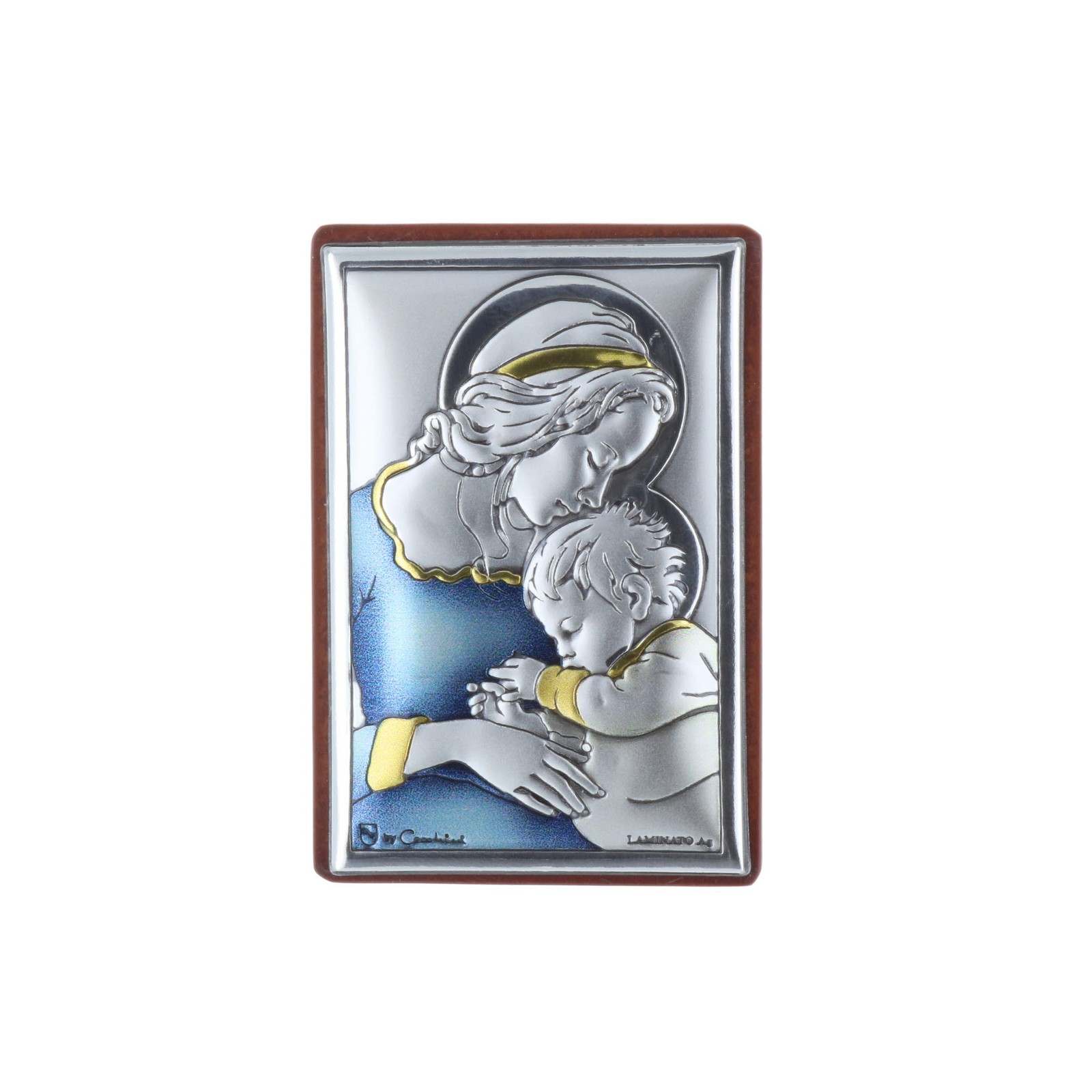Cadre de la Vierge Marie argenté miniature 4x6 cm à poser sur votre table de chevet