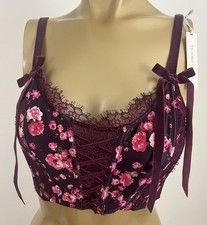 Victoria's Secret Dream Angels Long LIne Bra Corset Purple Floral Lace Front XS
