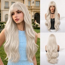 Platinum blonde Synthetic Hair Long Wavy Halloween Cosplay Party Wig With Fringe