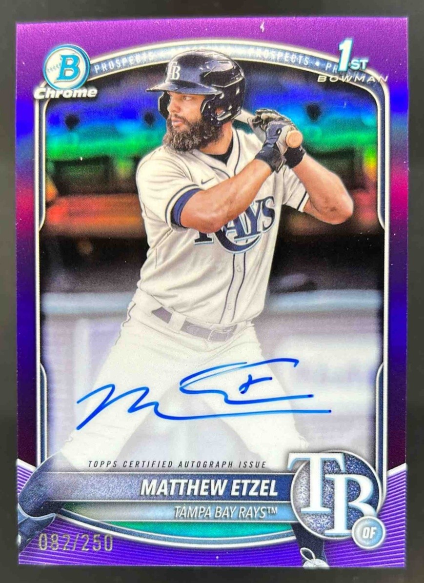 2025 Bowman Chrome Matthew Etzel Auto Purple Refractor 1st Prospect #82/250 Rays