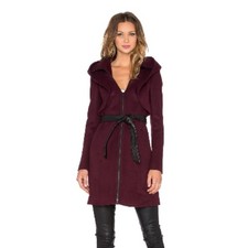 Soia Kyo Arya Wool Blend Hooded Coat in Merlot Size Small