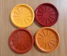 Zestaw 4 vintage Tupperware Podkładki Pokrywki kubków do kubków do kawy Kolory zbiorów