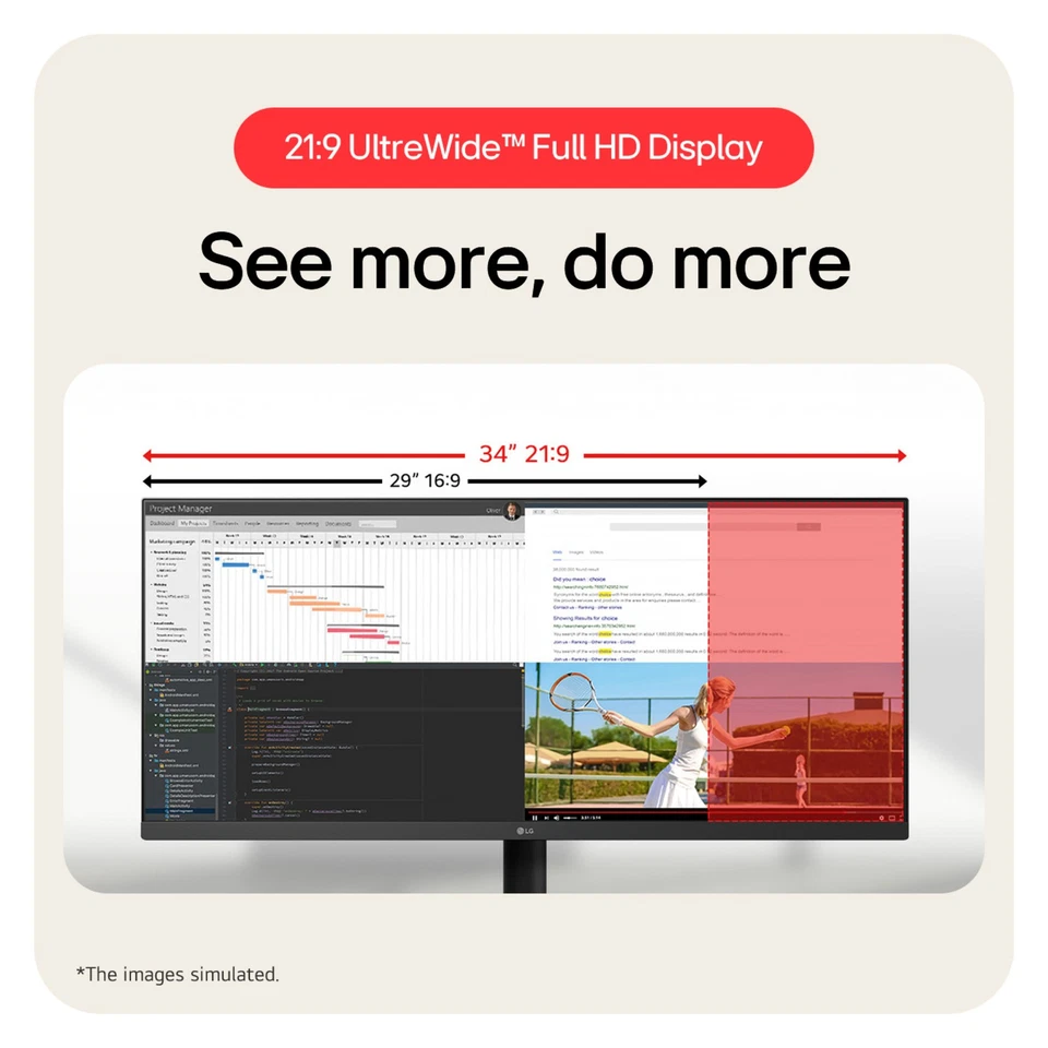 LG 34U511A-B 34" IPS Ultrawide Full HD 100Hz Monitor - Image 4 of 4