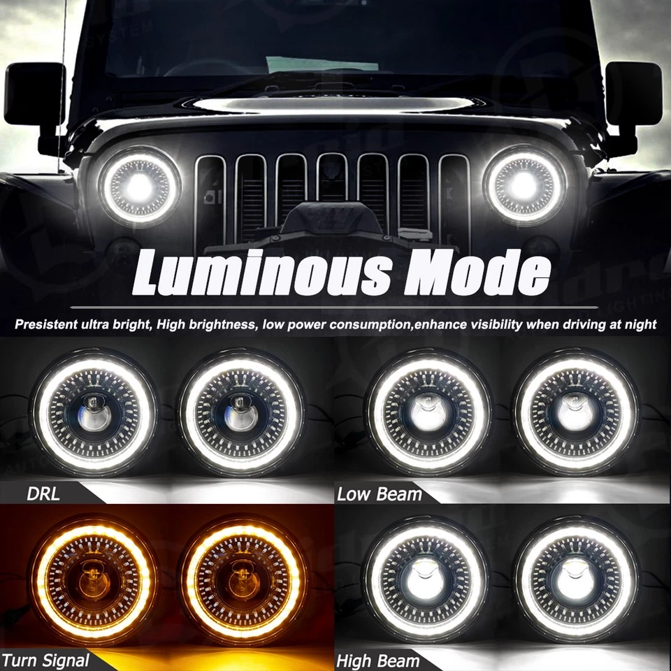 Kit combinado de faros LED giratorios de 7" + luces antiniebla de 4 pulgadas para Jeep Wrangler JK 2007-2018 Foto 3 de 4