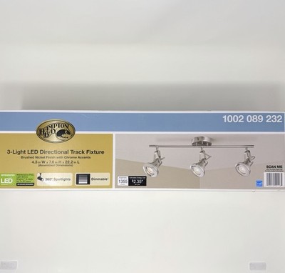 Hampton Bay 3-Light Track Lighting Kit Brushed Steel & Chrome 59118 NEW Open Box