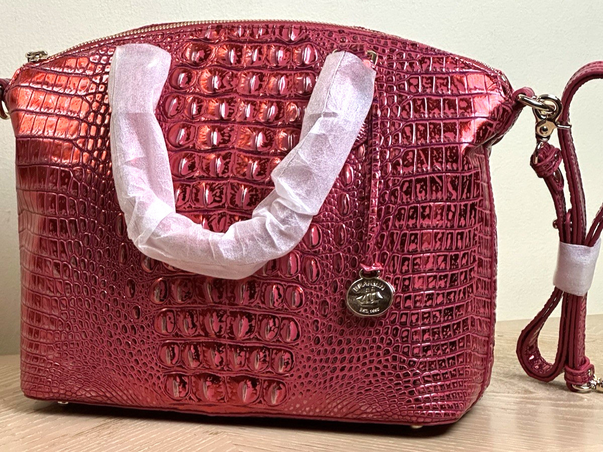 NWT BRAHMIN RED DRAGON METALLIC MEDIUM DUXBURY LEATHER DOME SATCHEL HANDBAG