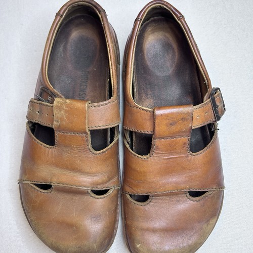 Birkenstock Shoes Women's Size 40 L9 Brown Leather Round Toe Buckle Strap Clogs - Picture 3 of 15