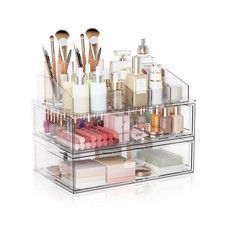 Clear Stackable Makeup Organizer with Drawer, 12''W Acrylic Sto... FAST USA SHIP