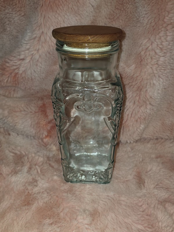 Vintage Mod Depositato 11" Tall Canister Embossed Green Glass With Wooden Lid