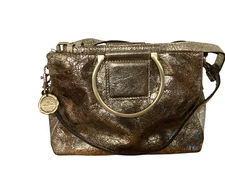 Patricia Nash Aria Shopper Leather Distressed Gold Brown Metallic Purse Clutch