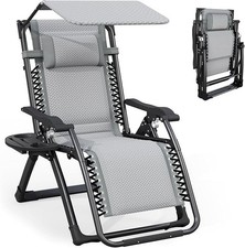 Zero Gravity Lounge Chair - Foldable Patio Recliner w/Adjustable Canopy  (Gray)