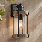 Stan Rustic Outdoor Wall Light Fixture Gray Wood Black Motion Sensor 15 1/2"